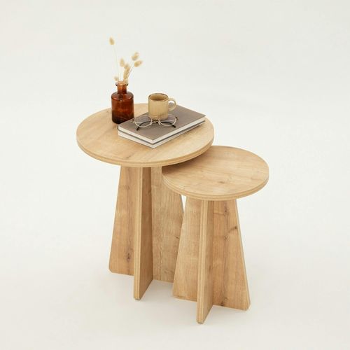 Bout De Canapé Gigogne Rond Effet Bois Clair (lot De 2) Marfa