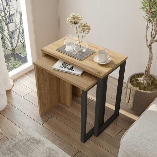 Bout De Canapé Gigogne Effet Bois Clair (lot De 2) Jena