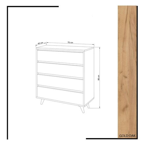 Commode Moderne Effet Chêne 4 Tiroirs Blancs Byron