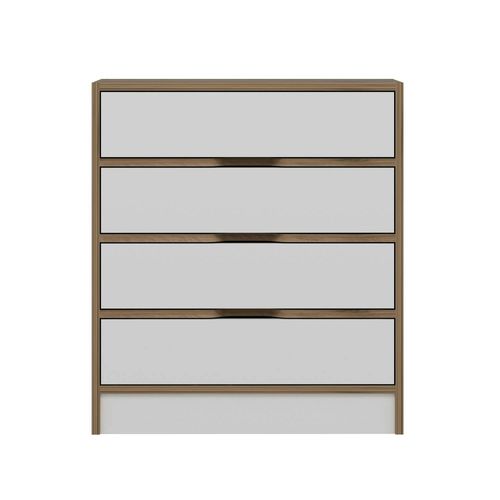 Petite Commode Moderne 4 Tiroirs Effet Noyer et Blanc Byron