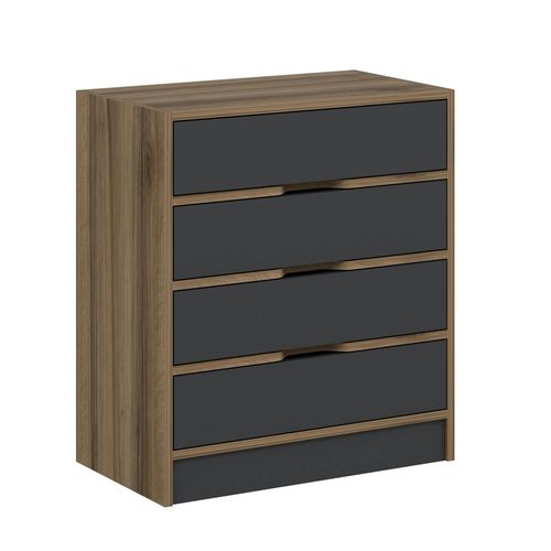 Petite Commode Moderne 4 Tiroirs Effet Noyer et Gris Byron