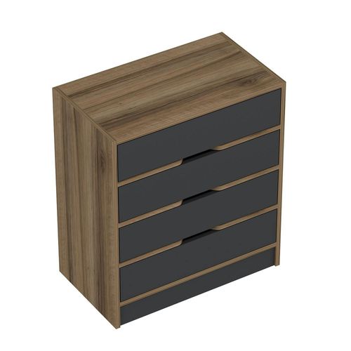 Petite Commode Moderne 4 Tiroirs Effet Noyer et Gris Byron