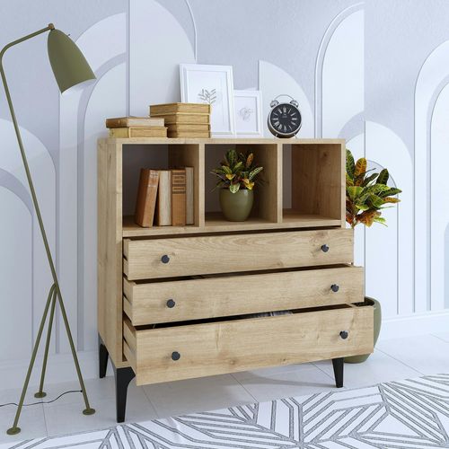 Petite Commode 3 Tiroirs Et 3 Niches Décoratives Jena