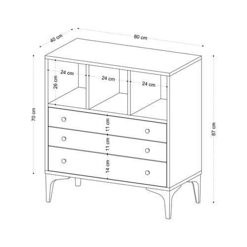Petite Commode 3 Tiroirs Et 3 Niches Décoratives Jena