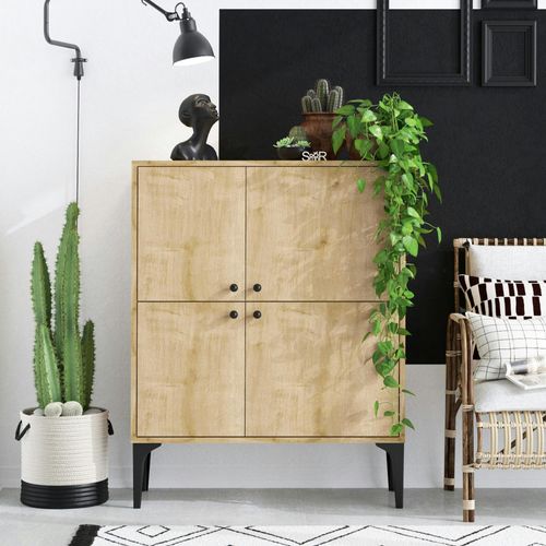 Buffet Haut Moderne Effet Bois Clair - 4 Portes Jena