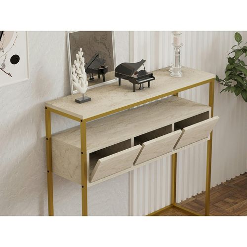 Console D'entrée Rangements Fermés, Effet Marbre Beige Jena