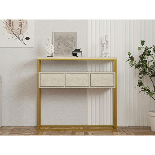 Console D'entrée Rangements Fermés, Effet Marbre Beige Jena