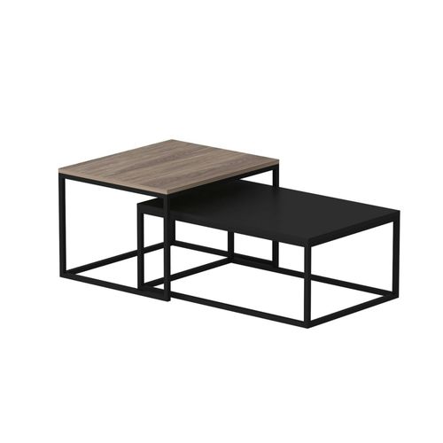Table Basse Gigogne Moderne - Effet Noyer et Noir (lot De 2) Jena