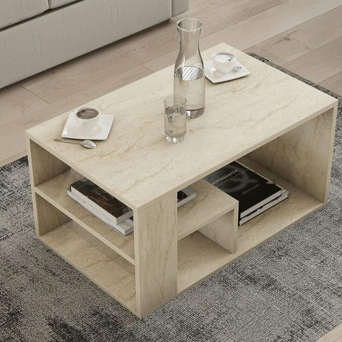Table Basse Avec Rangement Ouvert Effet Travertin Marfa