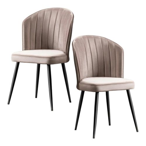 Chaise En Velours Beige - Dossier Enveloppant Rosario (lot De 2)