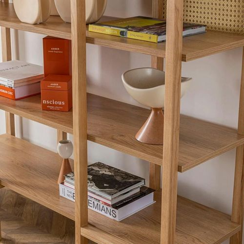 Bibliothèque Cannage et Effet Bois - Double Arche Ovale Tandi