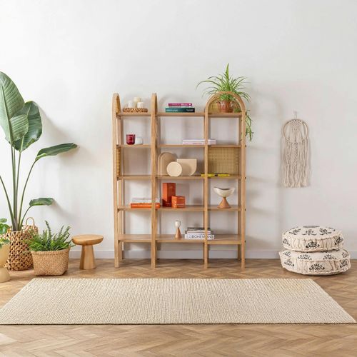 Bibliothèque Cannage et Effet Bois - Double Arche Ovale Tandi