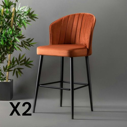 Tabouret De Bar En Velours Rouille 65 Cm (lot De 2) Rosario