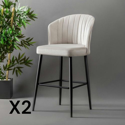 Tabouret De Bar En Velours Écru 65 Cm (lot De 2) Rosario