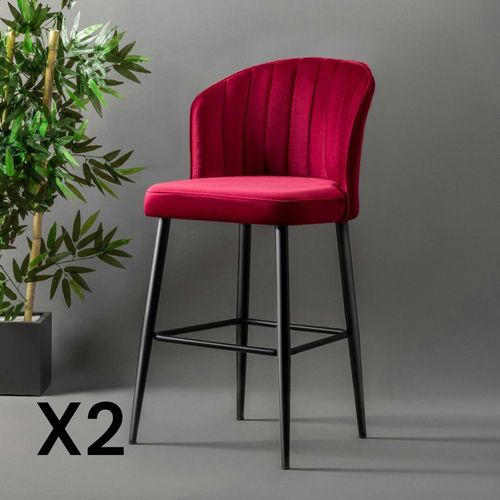 Tabouret De Bar En Velours Rouge 65 Cm (lot De 2) Rosario