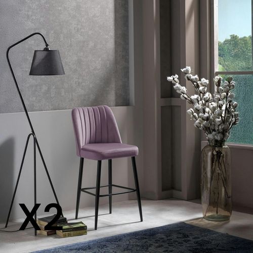 Tabouret De Bar Confort En Velours Lilas (lot De 2) Rosario
