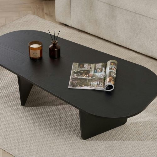 Table Basse Noire Organique Effet Bois - Pieds Obliques Marfa