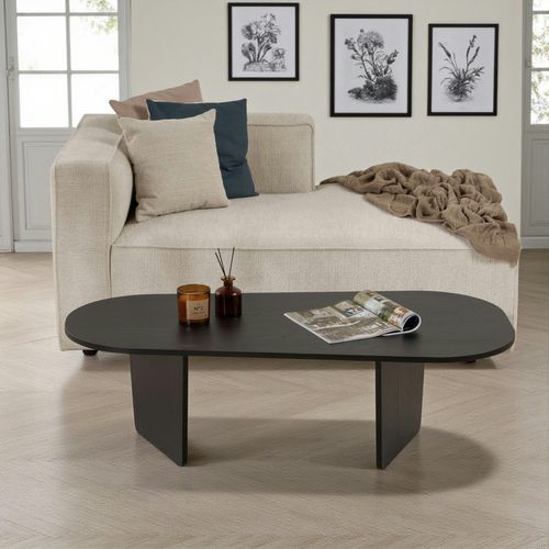 Table Basse Noire Organique Effet Bois - Pieds Obliques Marfa
