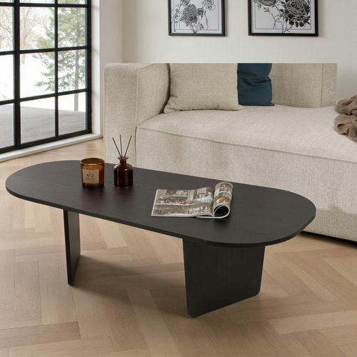 Table Basse Noire Organique Effet Bois - Pieds Obliques Marfa