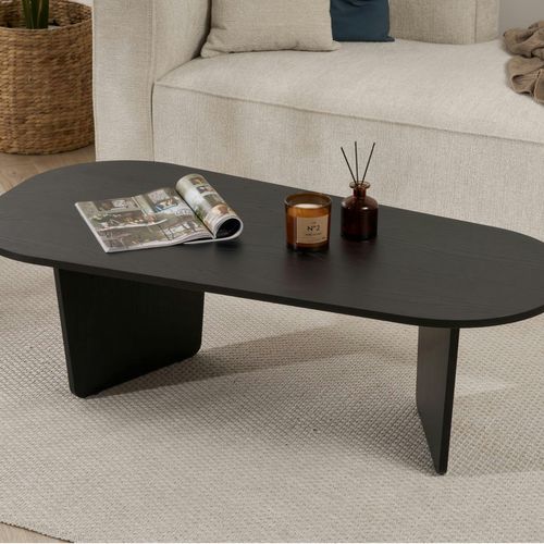 Table Basse Noire Organique Effet Bois - Pieds Obliques Marfa