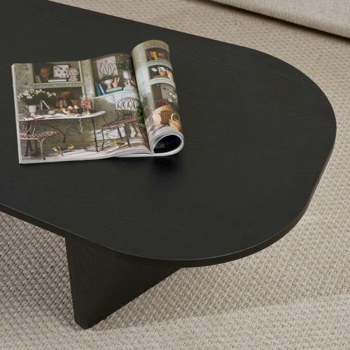 Table Basse Noire Organique Effet Bois - Pieds Obliques Marfa