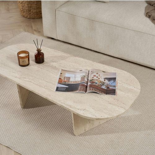 Table Basse Organique Effet Travertin, Pieds Obliques Marfa