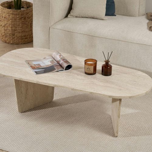 Table Basse Organique Effet Travertin, Pieds Obliques Marfa