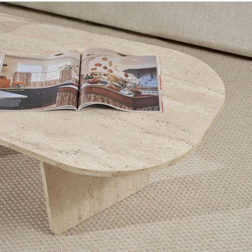 Table Basse Organique Effet Travertin, Pieds Obliques Marfa
