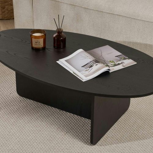 Table Basse Moderne Ovale Effet Bois Noir – Pied En T Marfa