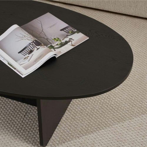 Table Basse Moderne Ovale Effet Bois Noir – Pied En T Marfa