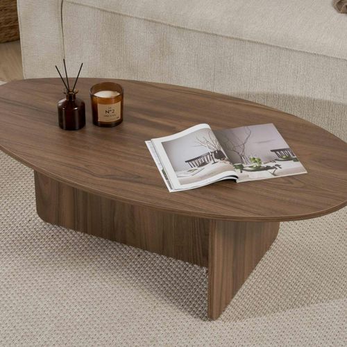 Table Basse Moderne Ovale Effet Noyer – Pied En T Marfa