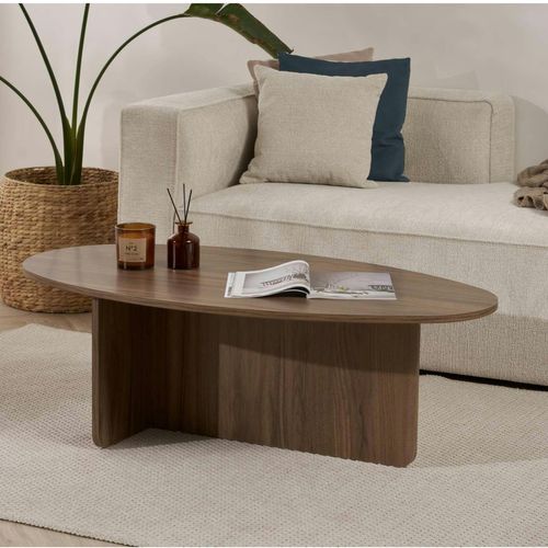 Table Basse Moderne Ovale Effet Noyer – Pied En T Marfa