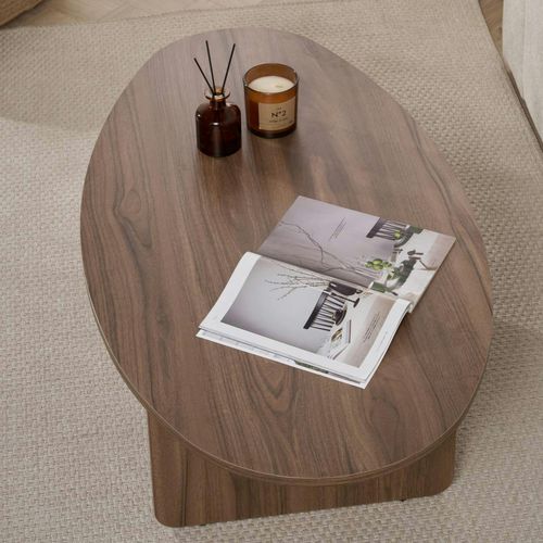 Table Basse Moderne Ovale Effet Noyer – Pied En T Marfa
