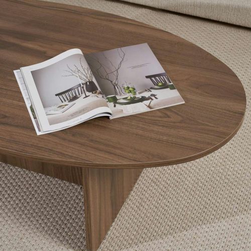 Table Basse Moderne Ovale Effet Noyer – Pied En T Marfa