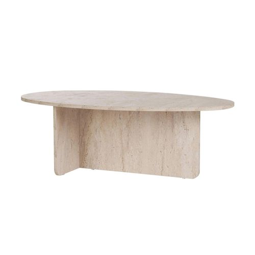 Table Basse Moderne Ovale Effet Travertin – Pied En T Marfa