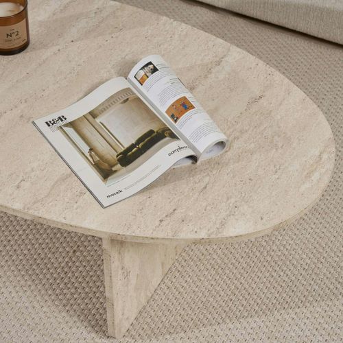 Table Basse Moderne Ovale Effet Travertin – Pied En T Marfa