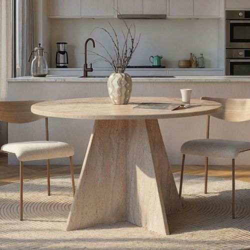 Table à Manger Ronde Effet Travertin Ø120 Cm Marfa