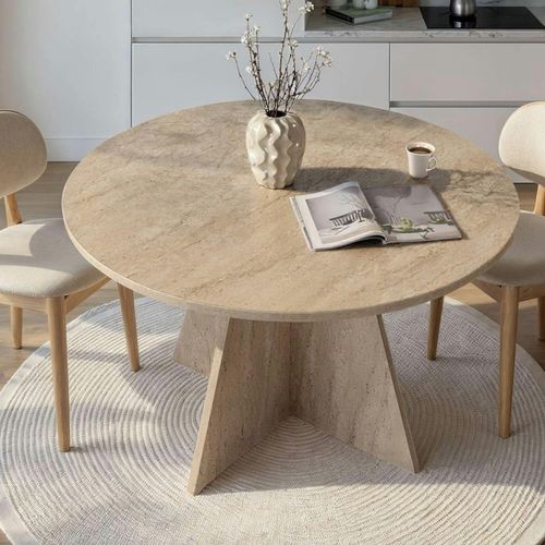 Table à Manger Ronde Effet Travertin Ø120 Cm Marfa
