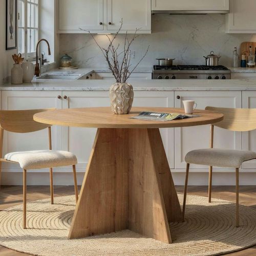 Table à Manger Ronde Effet Bois Clair Ø120 Cm Marfa