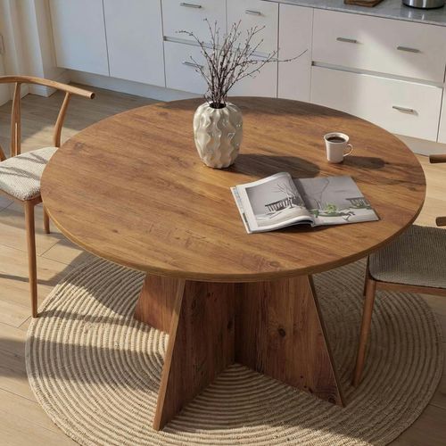 Table à Manger Ronde Effet Bois De Pin Ø120 Cm Marfa