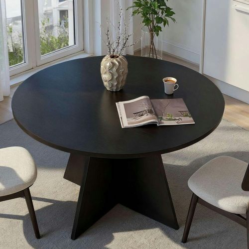 Table à Manger Ronde Noire Effet Bois Ø120 Cm Marfa