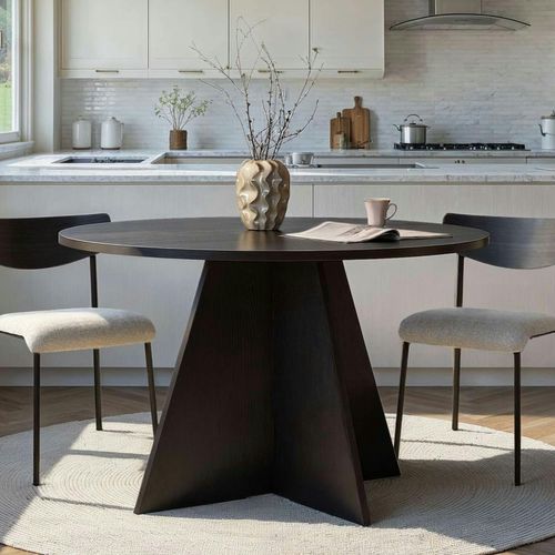 Table à Manger Ronde Noire Effet Bois Ø120 Cm Marfa