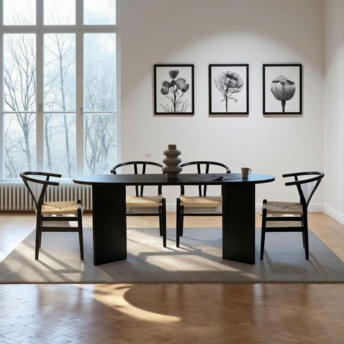 Table à Manger Moderne Noire Effet Bois Pieds En V 180 Cm Marfa