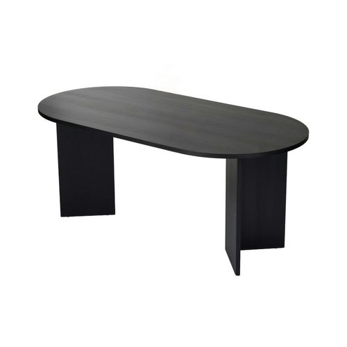Table à Manger Moderne Noire Effet Bois Pieds En V 180 Cm Marfa