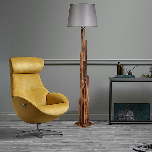 Lampadaire Salon En Bois Sculpté Abat-jour Gris Anzio