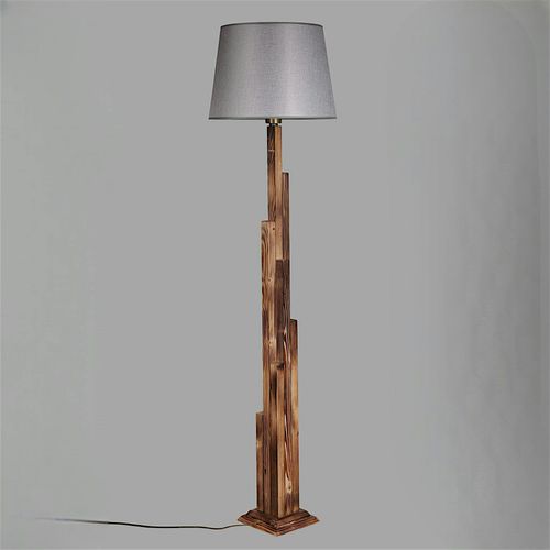 Lampadaire Salon En Bois Sculpté Abat-jour Gris Anzio