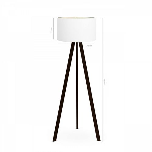 Lampadaire Trépied Effet Bois Noir, Abat-jour Blanc Ø38 Cm Kilis