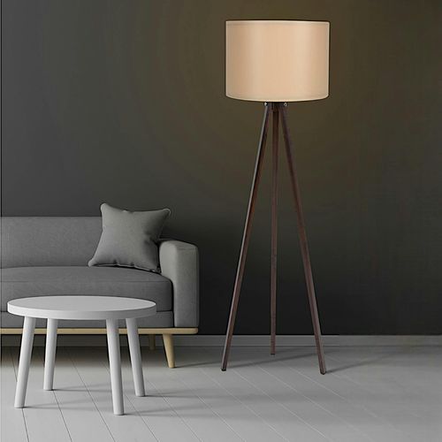 Lampadaire Trépied Effet Noyer Et Abat-jour Beige Kilis
