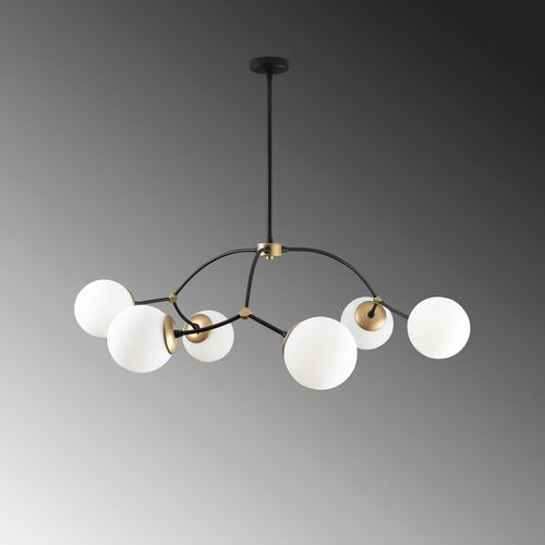 Suspension Design Vintage Noire 6 Globes Blancs Sierre