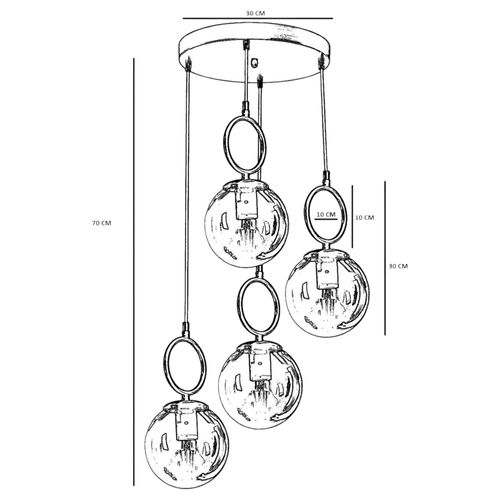 Suspension Grappe 5 Globes Blancs Avec Anneaux Sierre